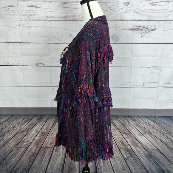 Vintage Yak Magic Womens Jacket size Large Multicolor Fringe Silk Art to wear - Picture 5 of 15